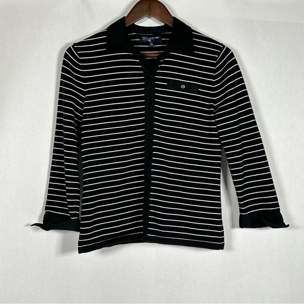 Jones New York Black and White Striped Shirt